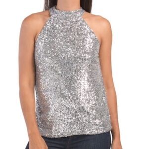 Cable & Gauge Silver Sequins Halter Top